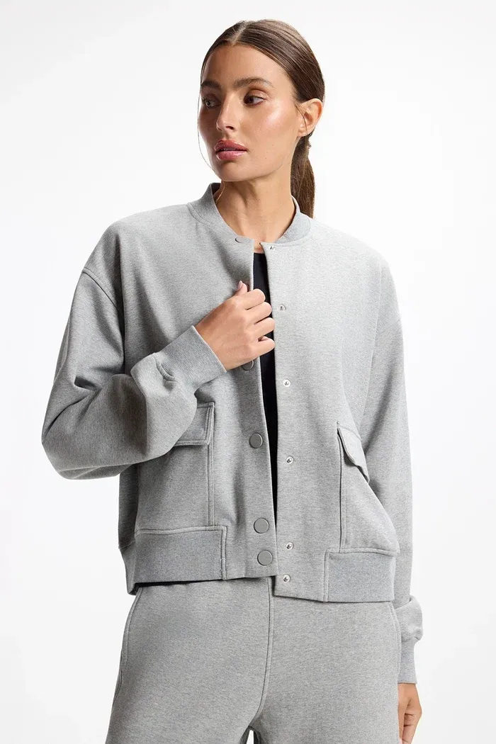 Ultra Soft Fleece Bomber, Color: Htr Concrete, Size: S