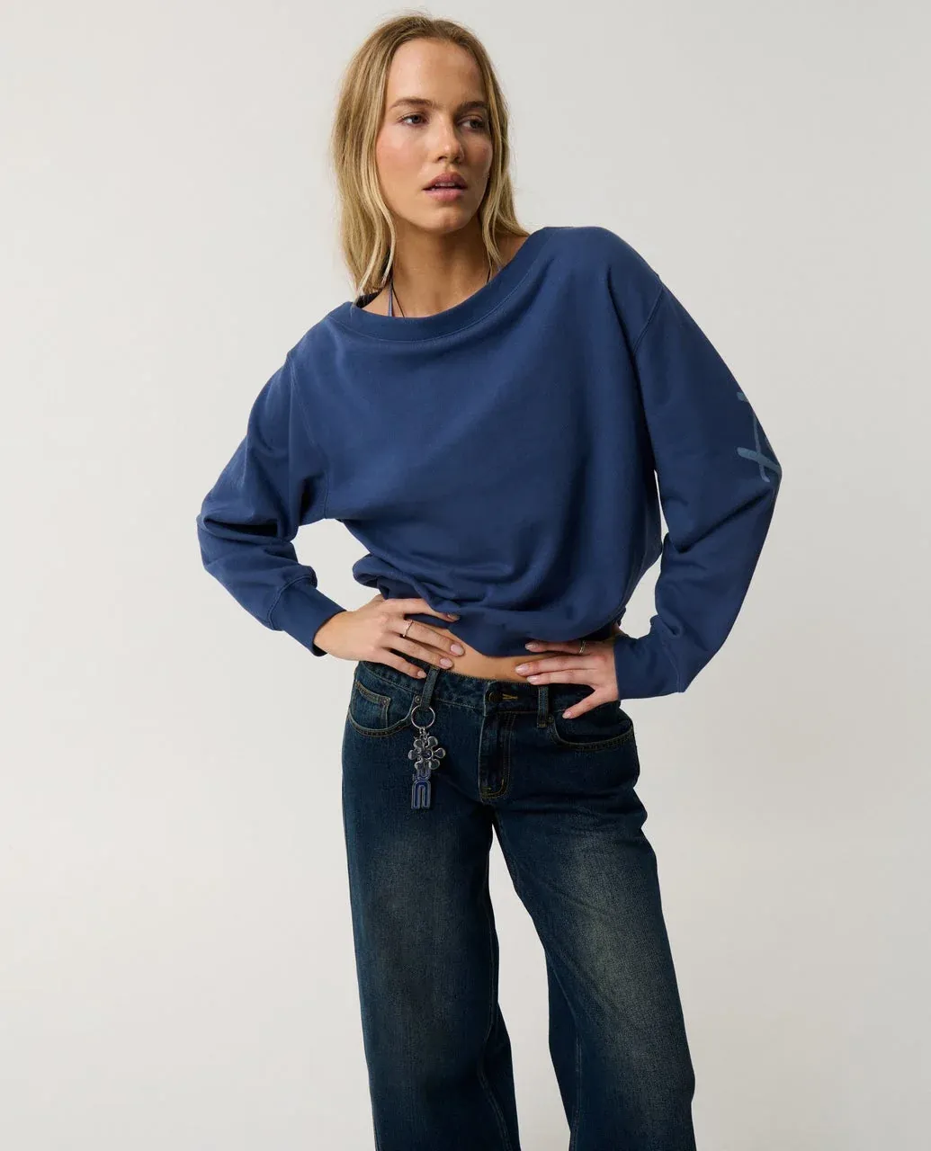 Archive Off Shoulder Crew, Colour: Indigo, Size: s