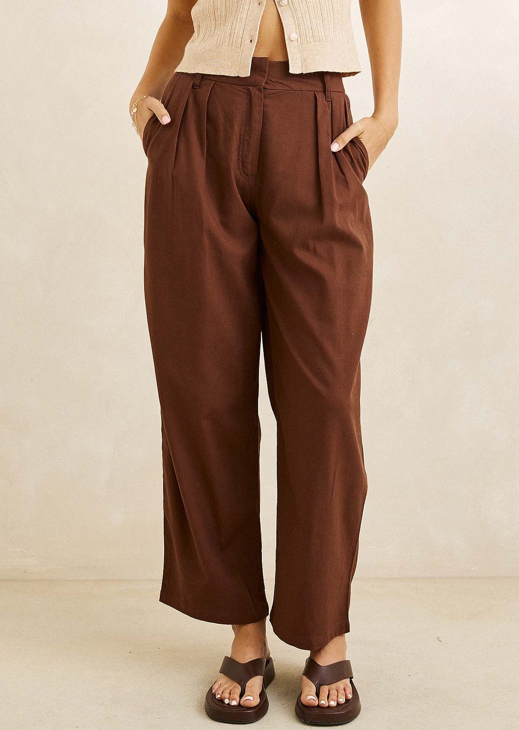 Venice Tailored linen pant, Colour: chocolate, Size: s