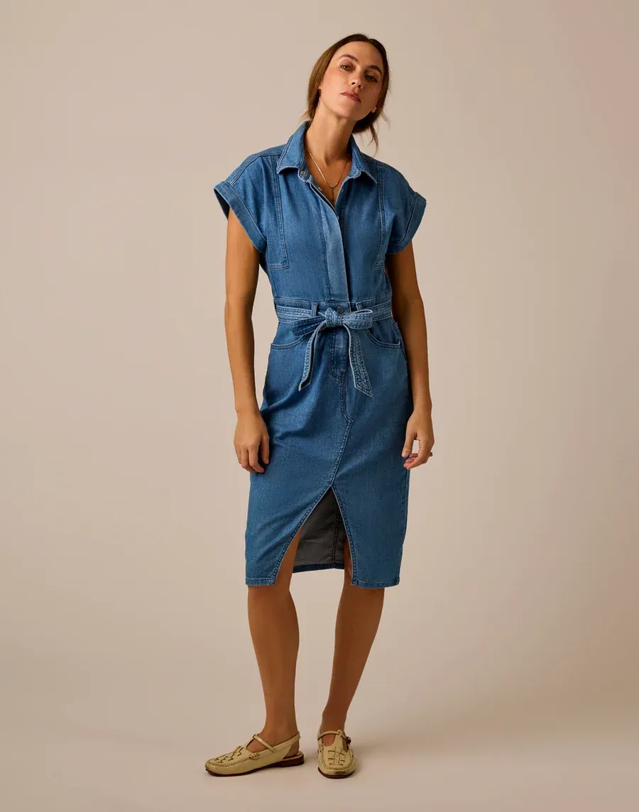 Franny Lightweight Denim Dress, Colour: Magnolia, Size: xs
