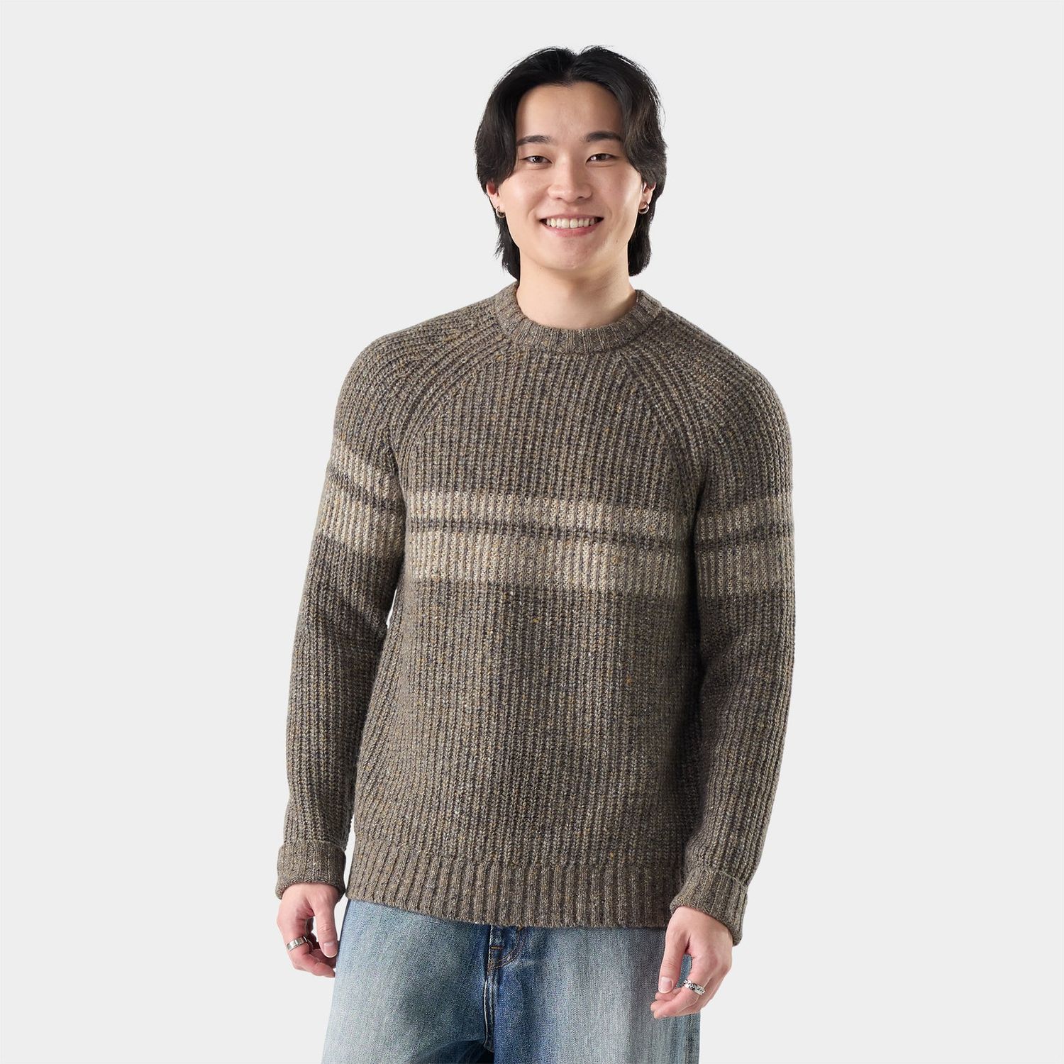 M Fisherman Crew Sweater, Colour: Mocha Heather, Size: M