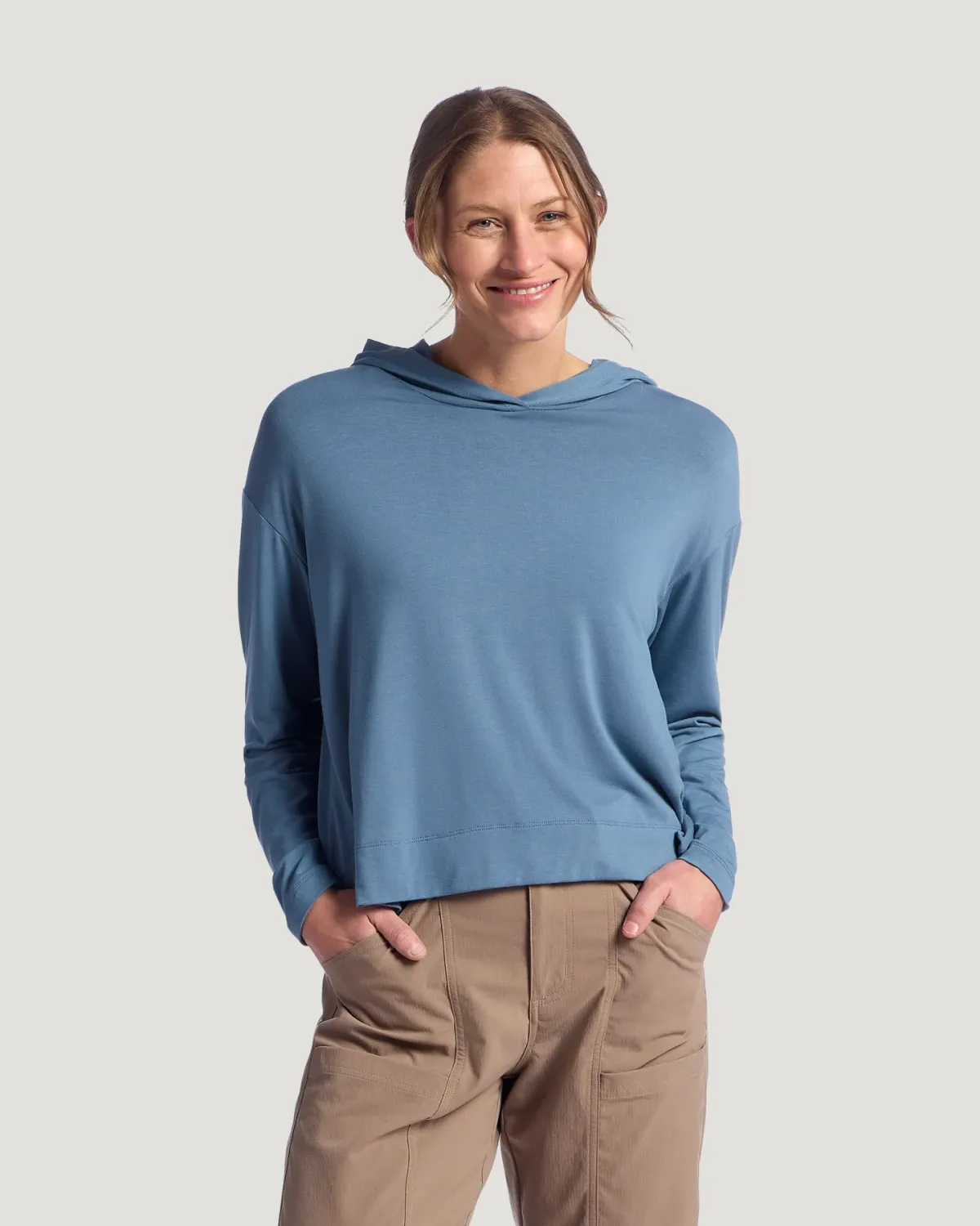 W Bamboo Shade Crossover Hoodie, Colour: Pacific Blue, Size: S