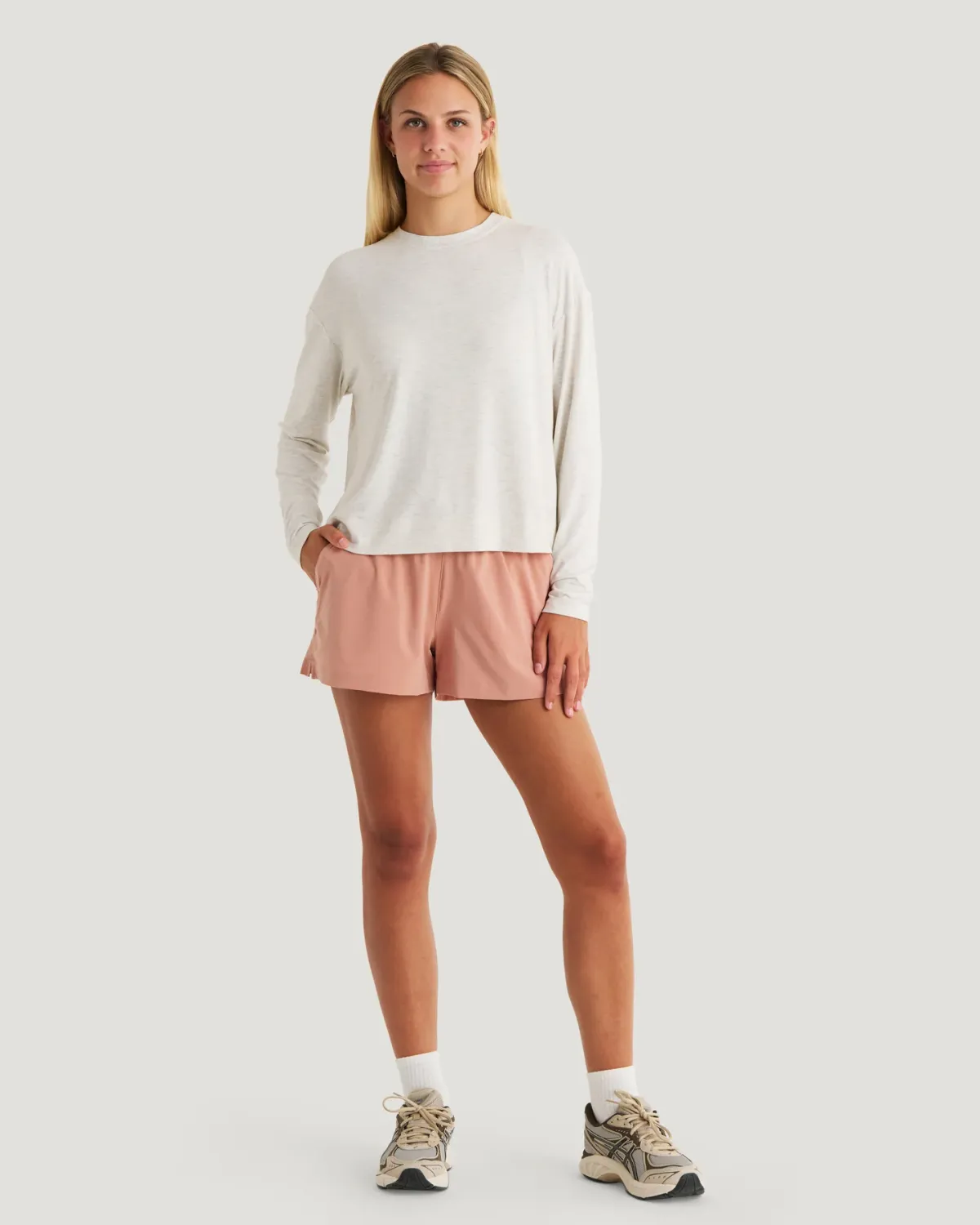 W Bamboo Shade Crossover Long Sleeve, Colour: Off White Heather, Size: S