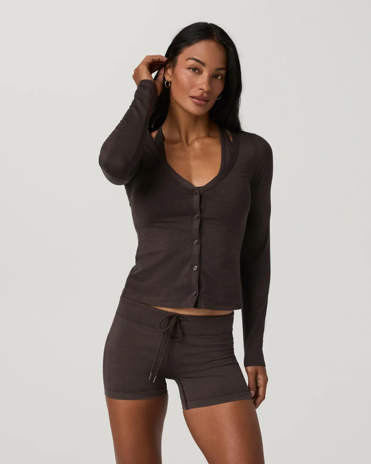 L/S Halo V-Neck Cardigan, Colour: Java Heather, Size: S