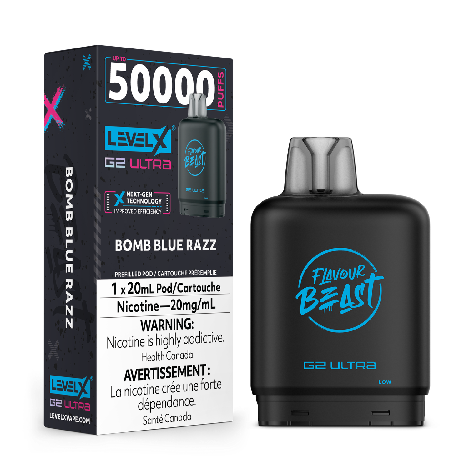 LEVEL X G2 ULTRA POD 20MG, FLAVOR: BOMB BLUE RAZZ