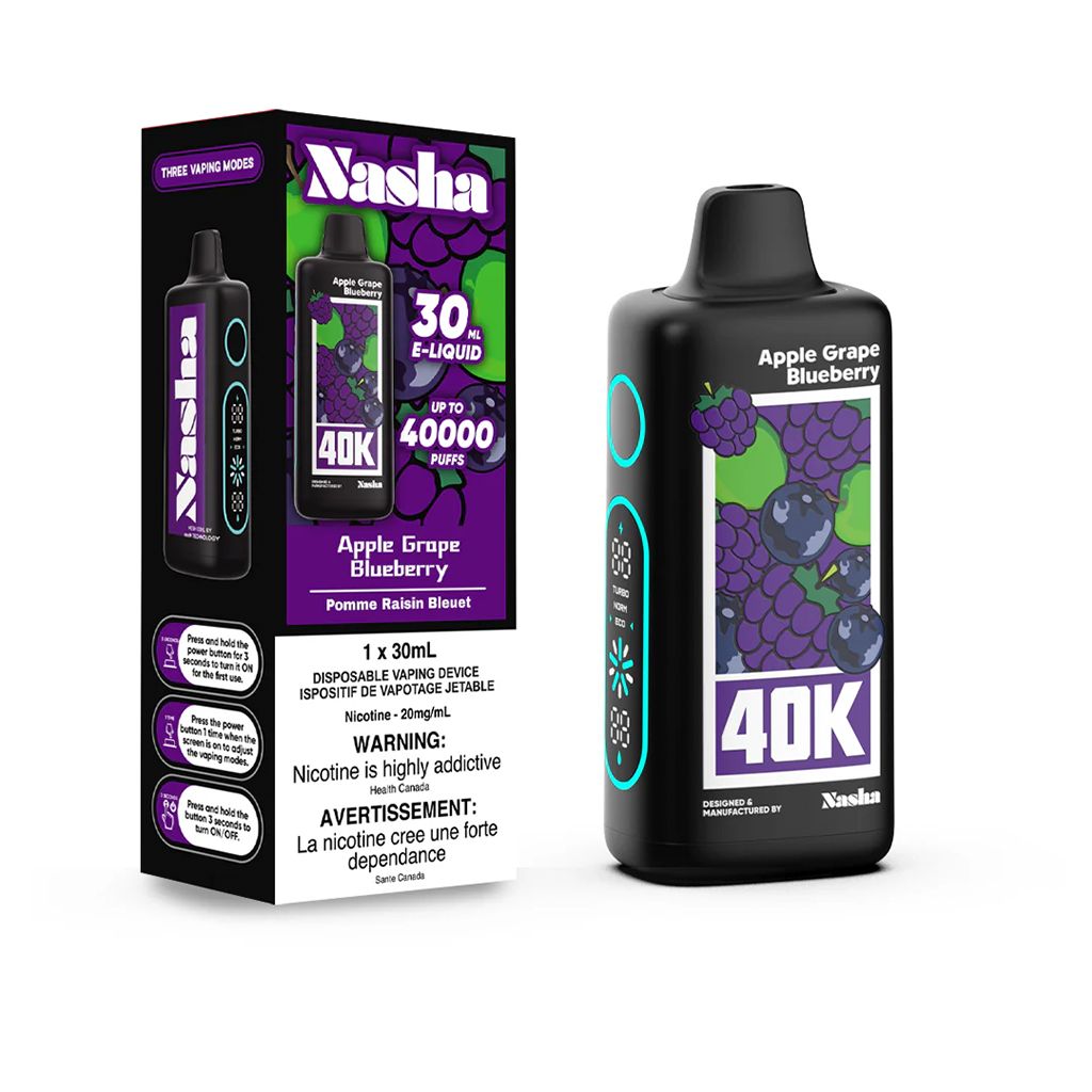 NASHA 40K 20MG, FLAVOR: APPLE GRAPE BLUEBERRY