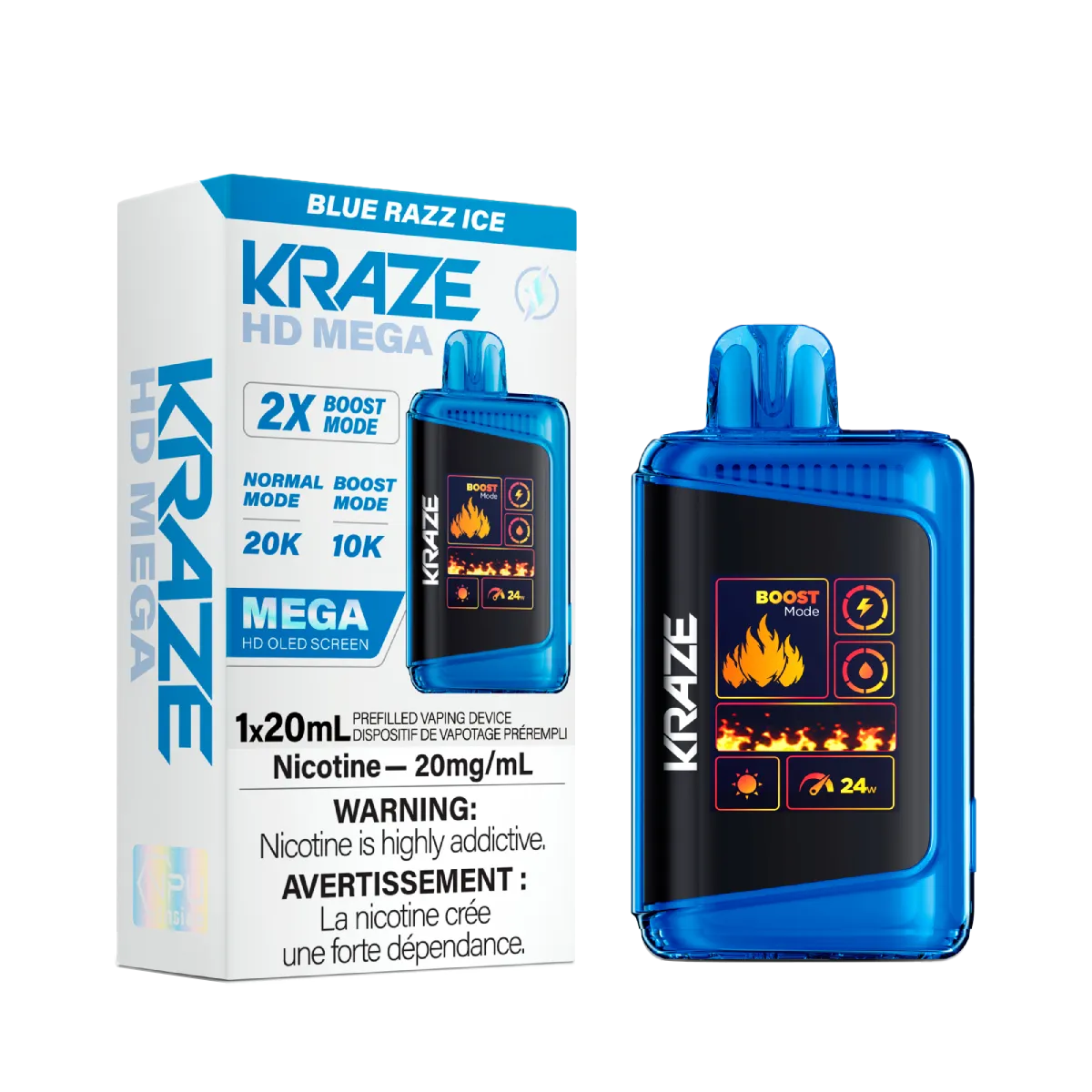 KRAZE HD MEGA 20MG, FLAVOR: BLUE RAZZ ICE
