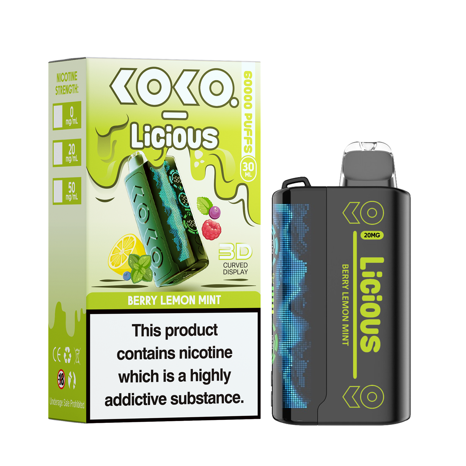 UWELL KOKOLICIOUS, FLAVOR: BERRY LEMON MINT, MG: 20MG