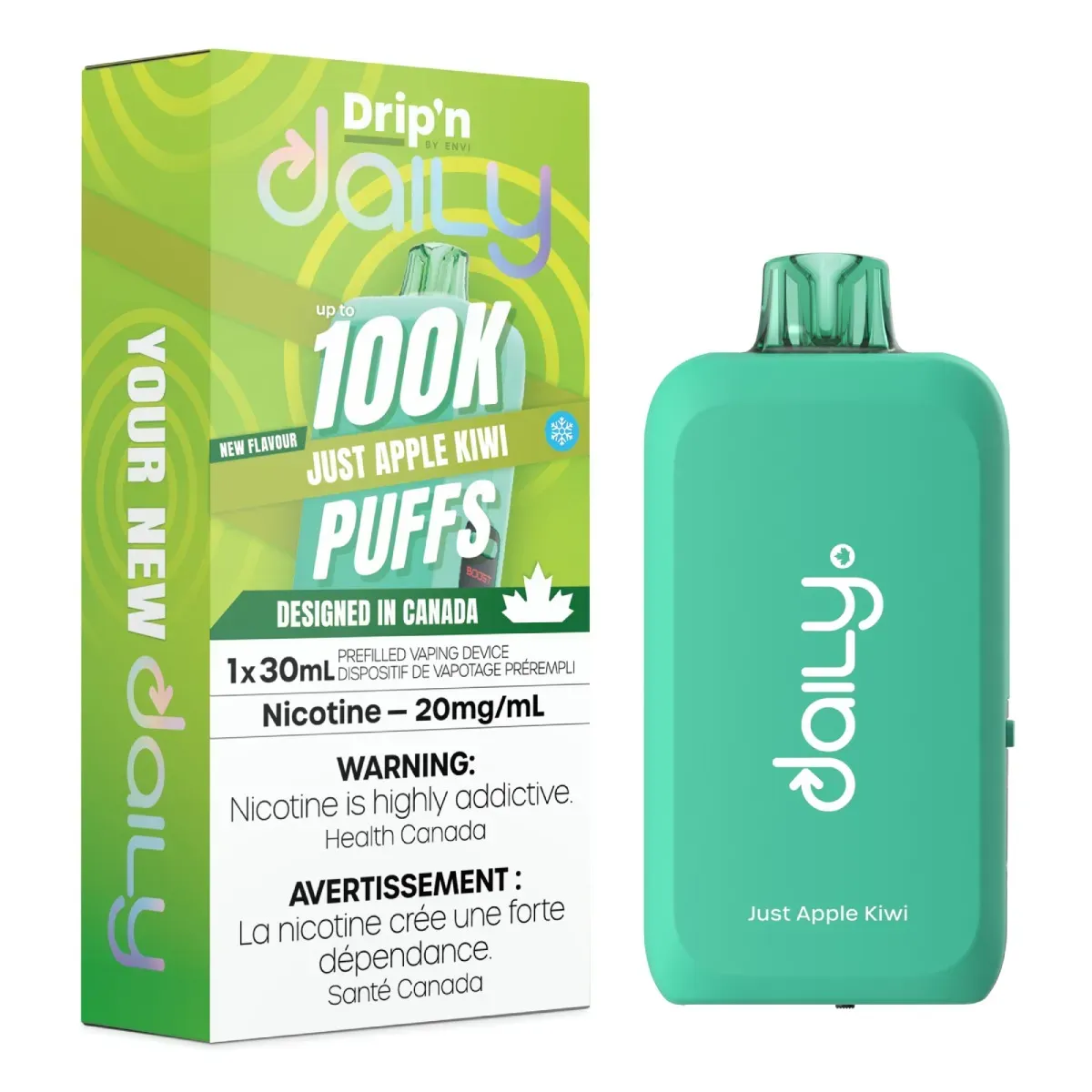 DRIP’N DAILY BY ENVI 30mL 100K, FLAVOR: JUST APPLE KIWI