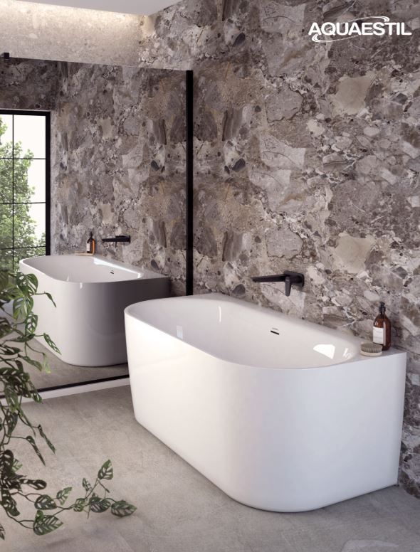 Aquaestil Badewanne Metauro Free Wall 180×80, glänzend weiß