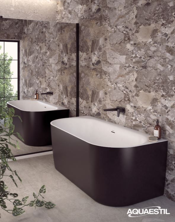 Aquaestil Badewanne Metauro Free Wall 160×75, weiß &amp; schwarz matt