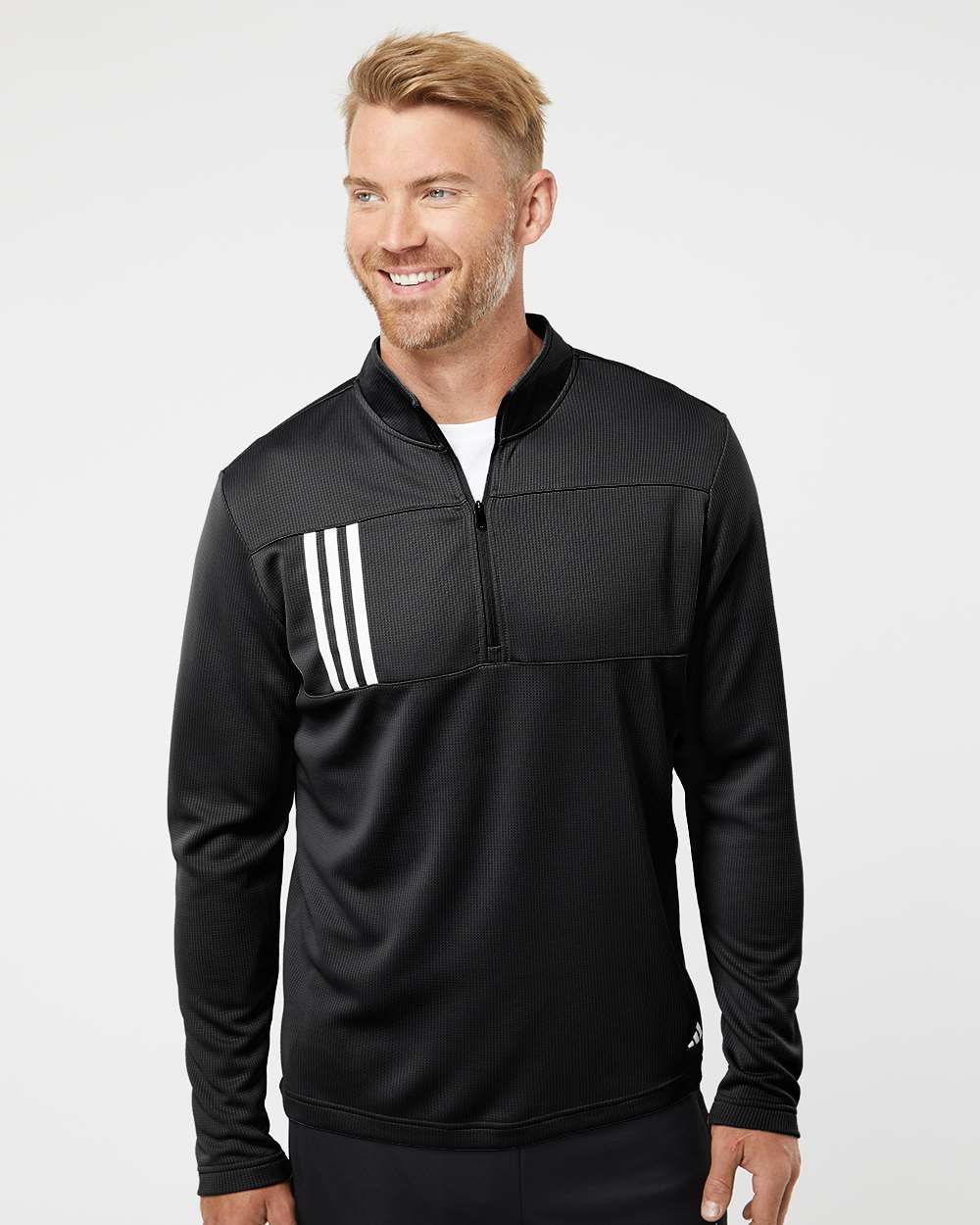 Men&#39;s 3-Stripes Double-Knit Quarter-Zip Pullover -