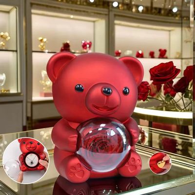Luxury Red Teddy Bear with Rotating Eternal Rose