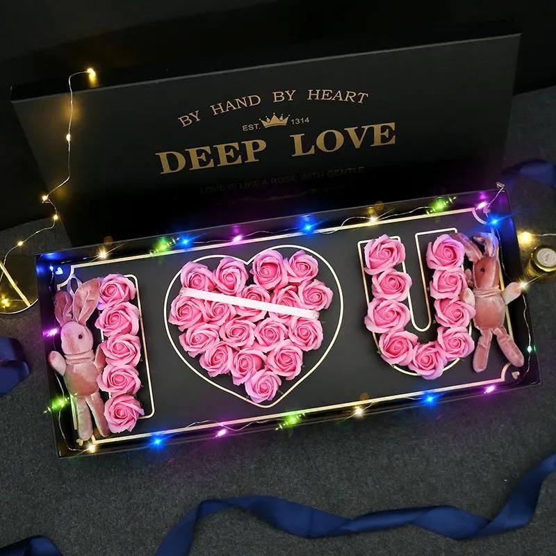 Luxury Luxury "I ❤️ U" LED Gift Box with Preserved Roses