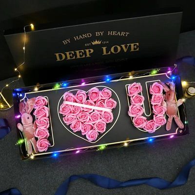 Luxury "I ❤️ U" LED Gift Box with Preserved  Roses