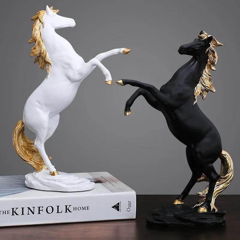 🏇✨ Majestic Rearing Horse Statues – Black & White 🏇✨ Majestic Rearing Horse Statues – Black & White