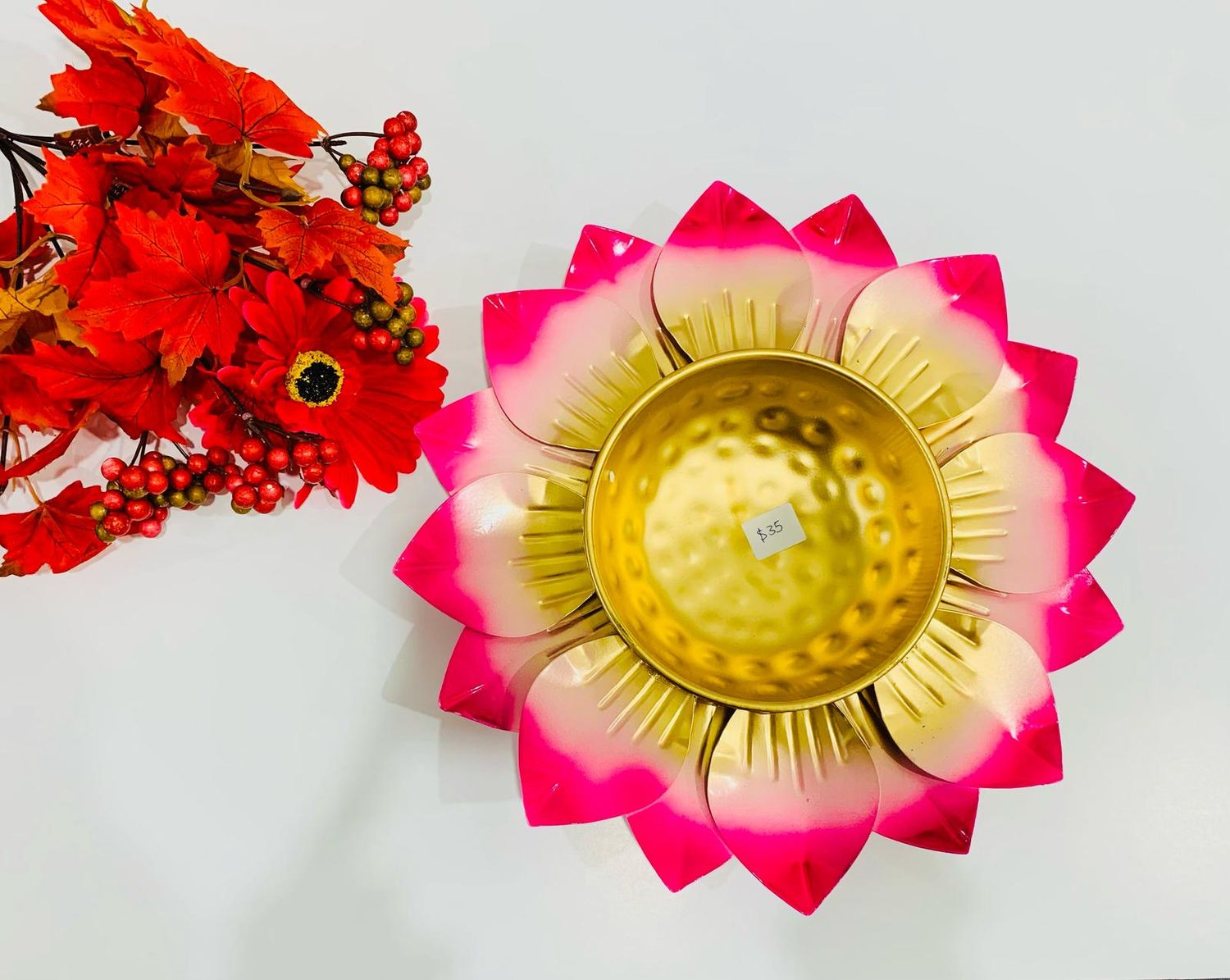 Lotus Blossom Brass Diya Bowl – Elegant Festive Décor
