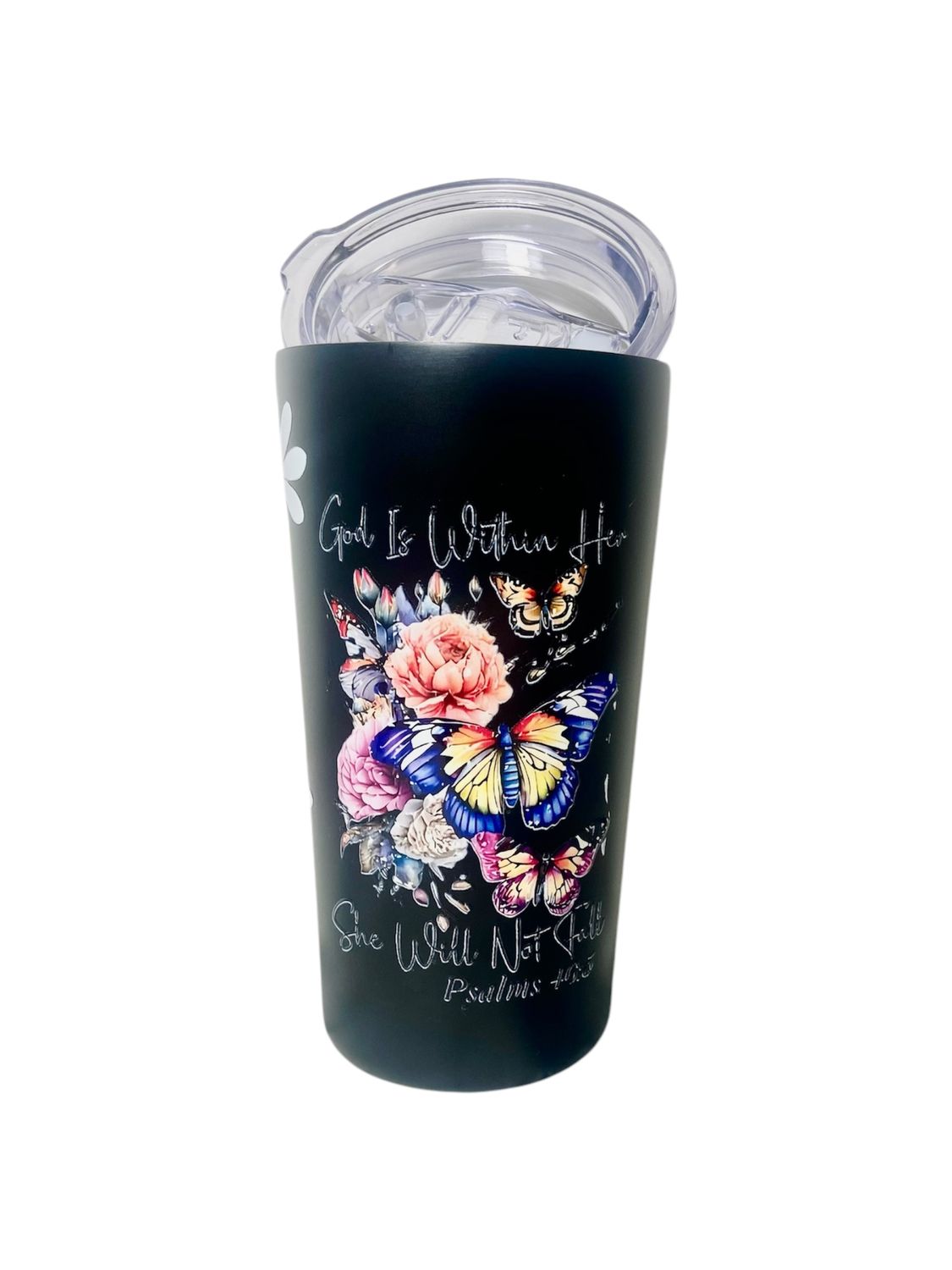 Faith &amp; Strength Black Stainless Steel Tumbler