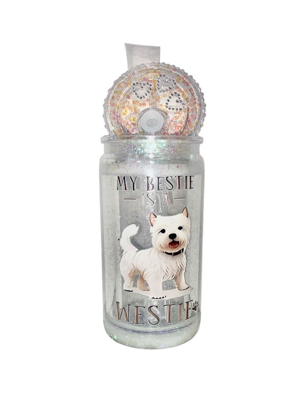 My Bestie is a Westie White Glitter Snow Globe Tumbler