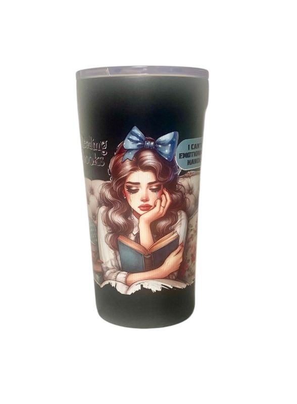 Overwhelmed by Fiction Black Tumbler
