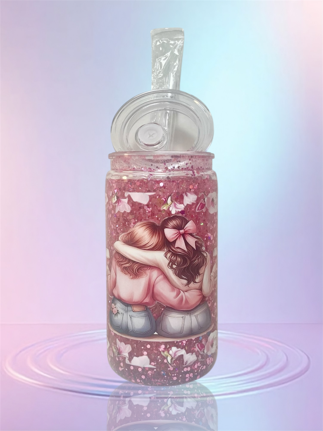 Badass Bestie Pink Glitter Snowglobe
