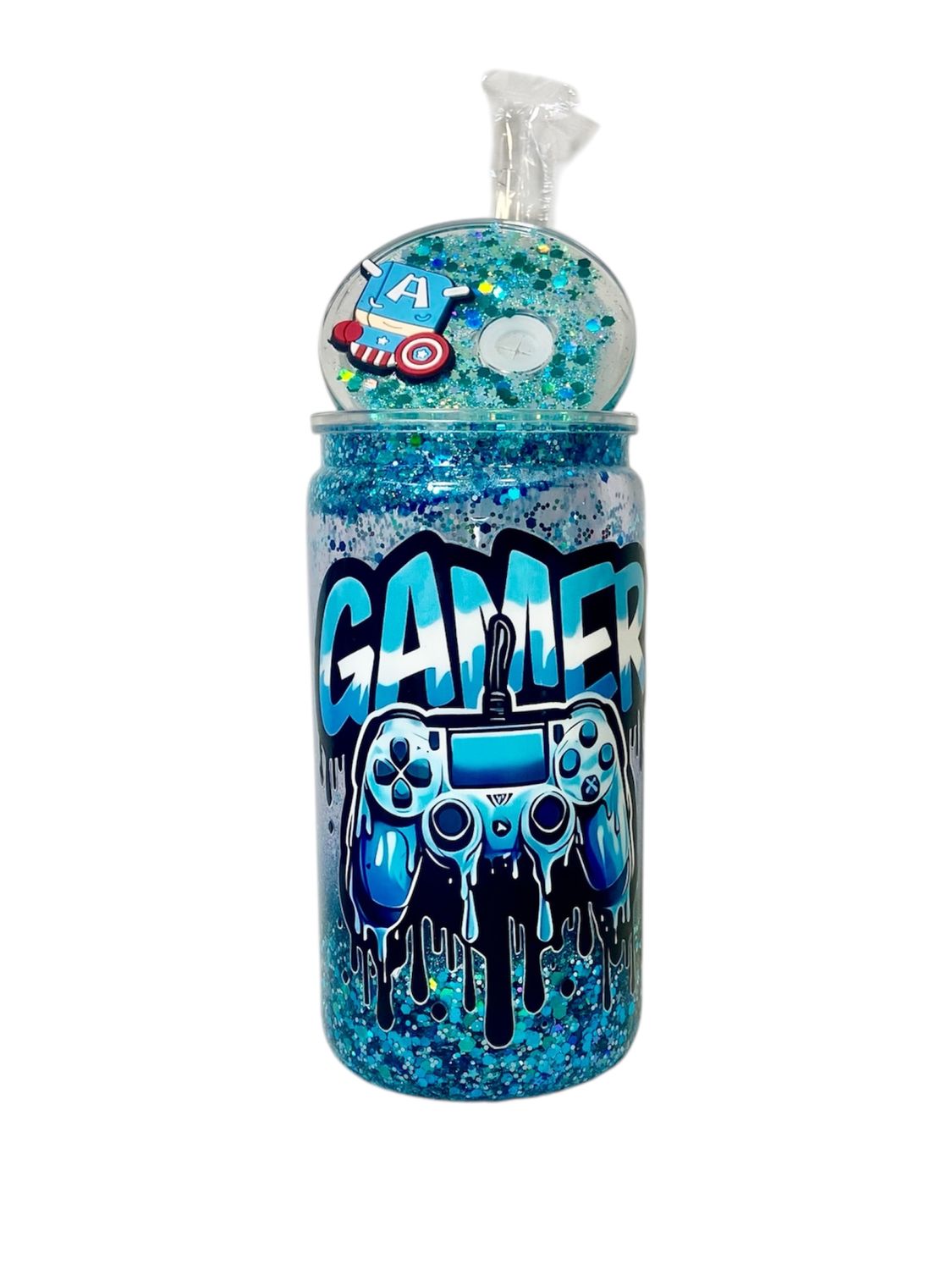Blue Sparkle Gamer Snowglobe Tumbler