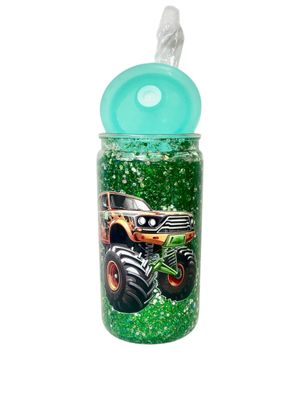 Off-Road Adventure Monster Truck Tumbler with Green Glitter