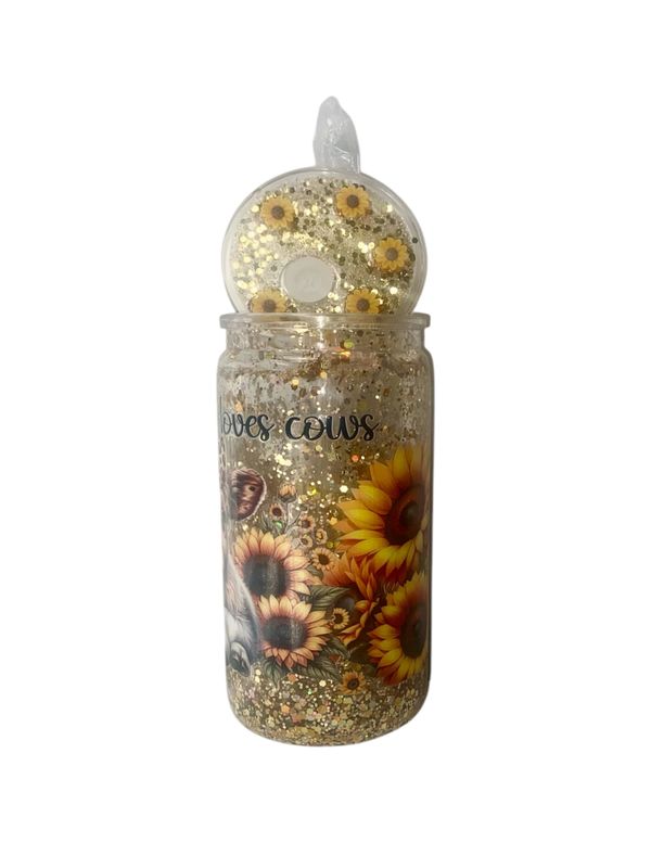 Just a Girl Who Loves Cows Sunflower Snow Globe Tumbler