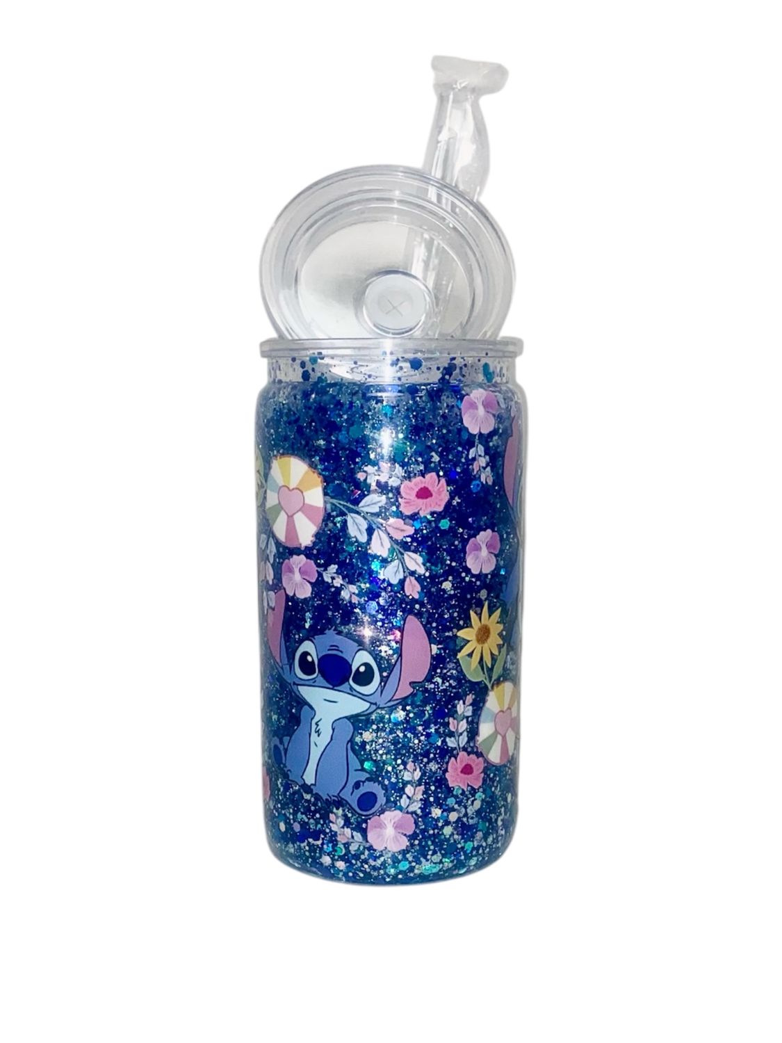Stay Chill with Stitch” Blue Glitter Snow Globe Tumbler