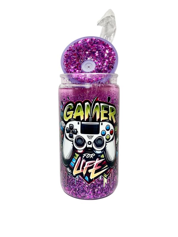 Purple Gamer Life Glitter Tumbler