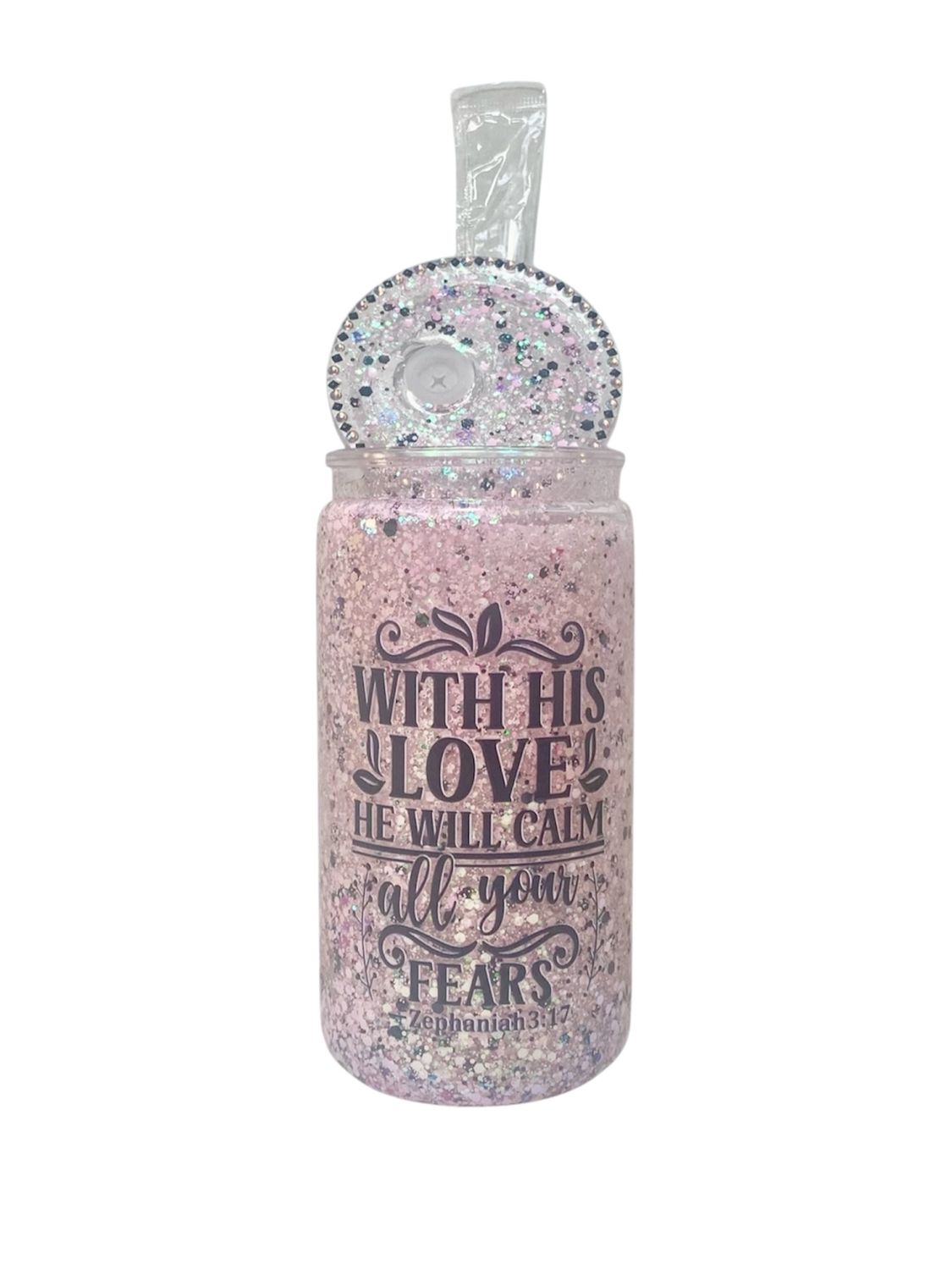 Pink &amp; Black Glitter Snow Globe Tumbler – Sparkle in Every Sip.