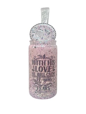 Pink &amp; Black Glitter Snow Globe Tumbler – Sparkle in Every Sip.
