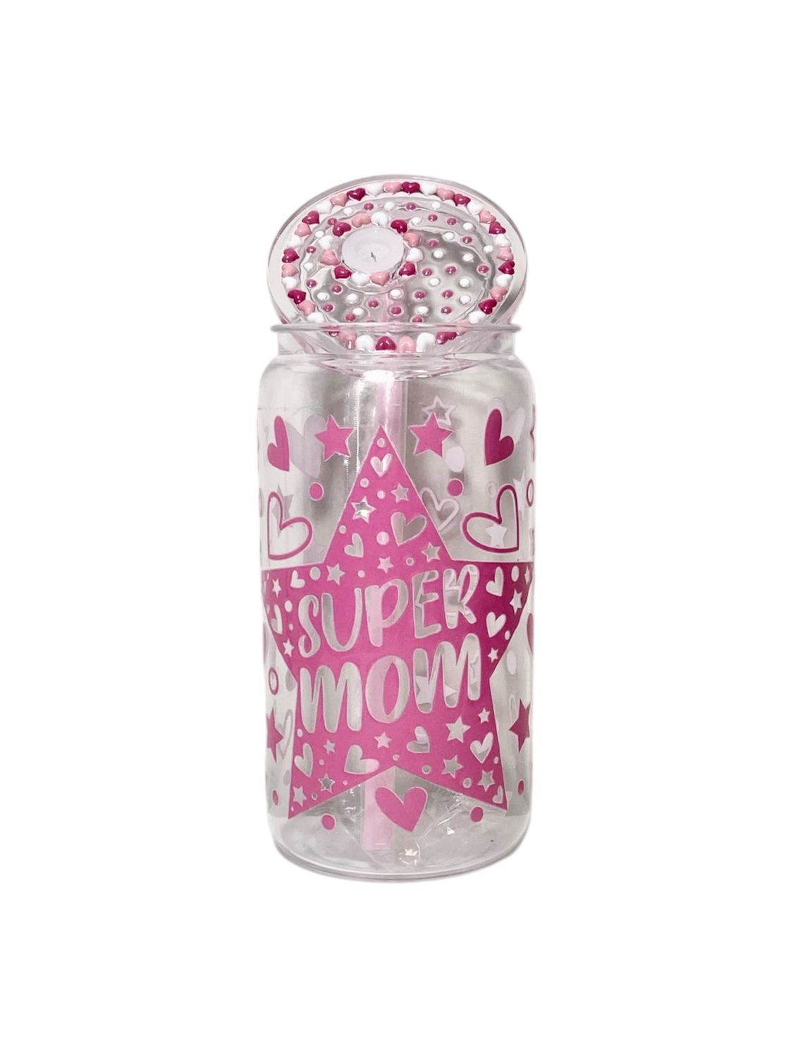 Super Mom Tumbler  Pink Hearts &amp; Star Power