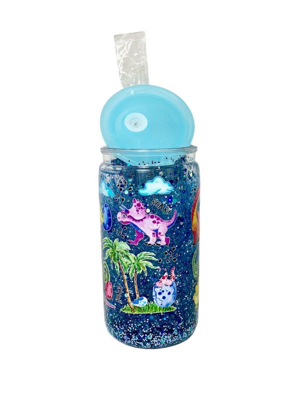 Roar &amp; Swirl” Dino Blue Snow Globe Tumbler