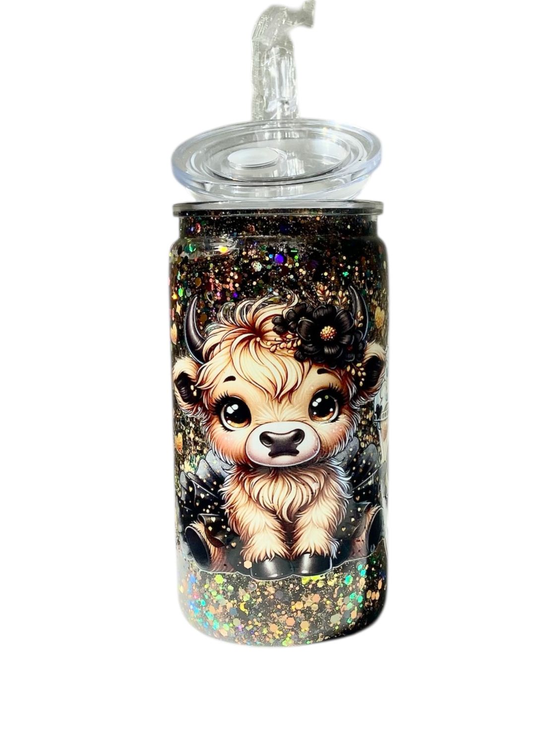Glitter Glam Highland Cow Snowglobe Tumbler Coffee Chic Vibes