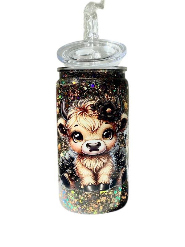 Glitter Glam Highland Cow Snowglobe Tumbler Coffee Chic Vibes