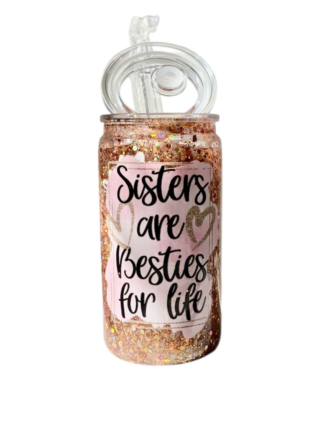 Golden Glitter Snowglobe Tumbler  Sisters Forever