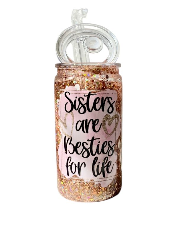Golden Glitter Snowglobe Tumbler  Sisters Forever
