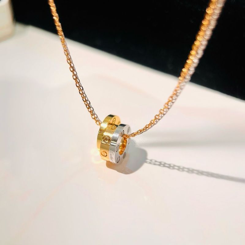 Trio Love Ring Pendant Necklace – Gold, Rose Gold, and Silver