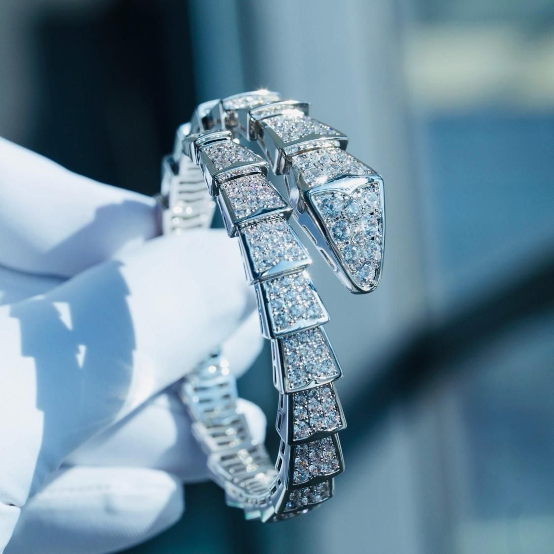 Diamond-Encrusted Geometric Cuff Bracelet – Silver Finish