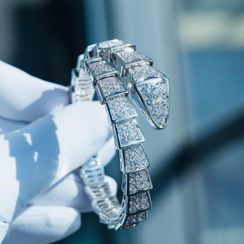 Diamond-Encrusted Geometric Cuff Bracelet – Silver Finish