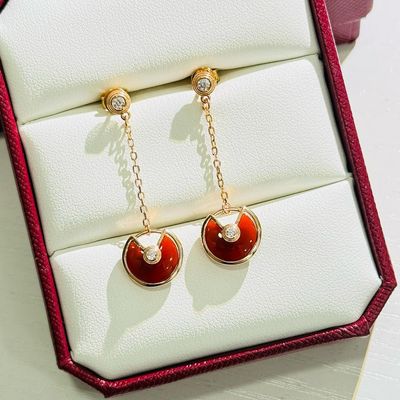 Elegant Drop Earrings with Red Enamel and Crystal Accents