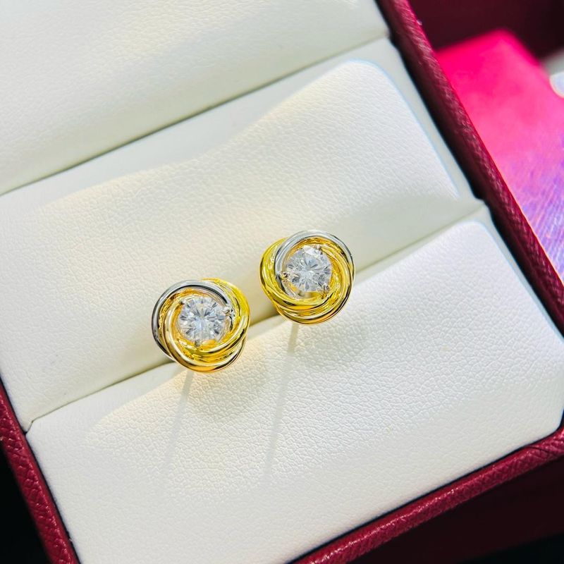 Two-Tone Knot Stud Earrings with Brilliant Center Stone