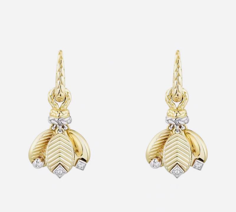 Luxe Gold-Tone Leaf Drop Earrings with Diamond Accents