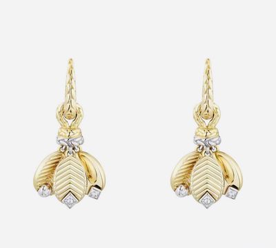 Luxe Gold-Tone Leaf Drop Earrings with Diamond Accents
