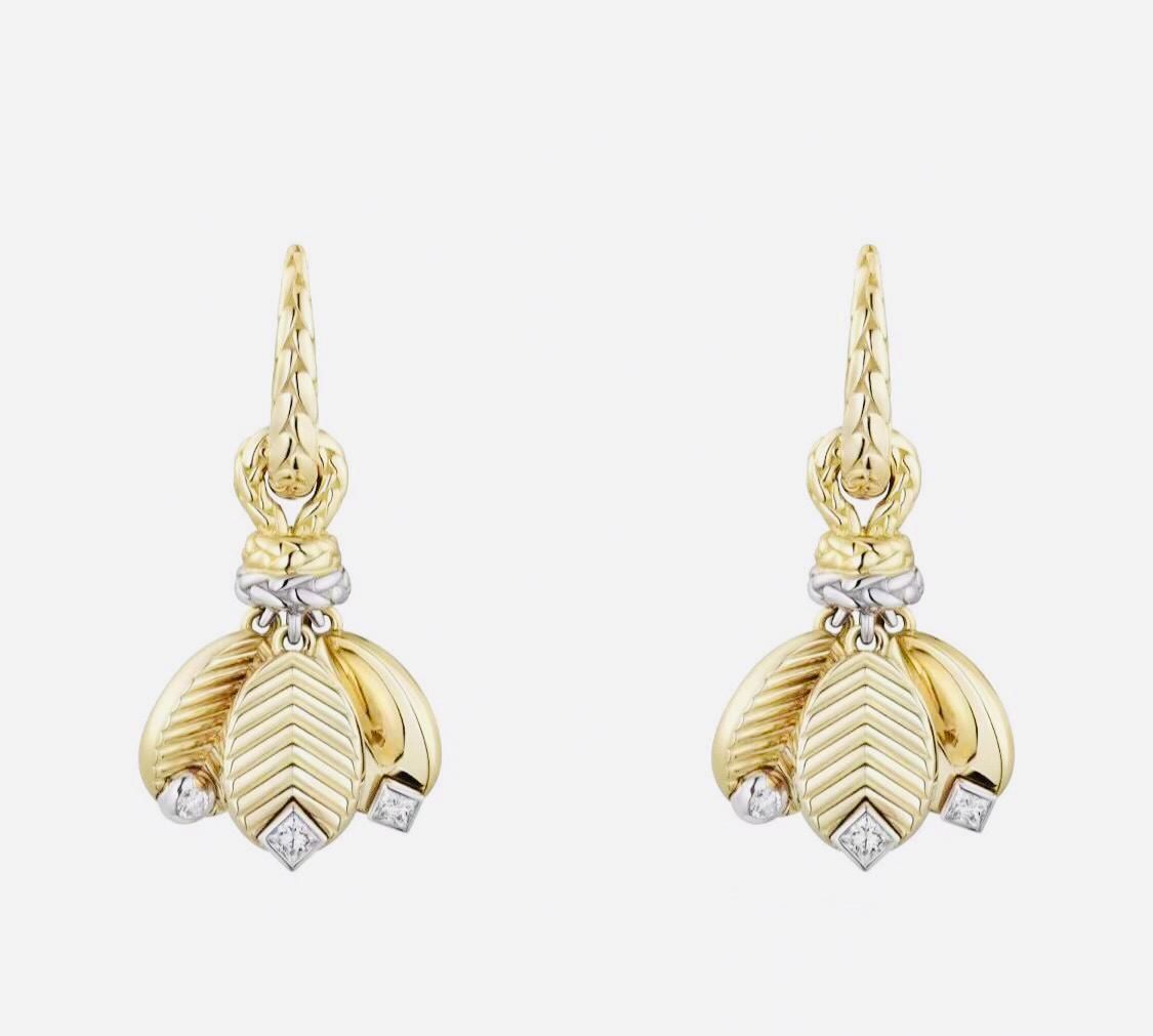Luxe Gold-Tone Leaf Drop Earrings with Diamond Accents