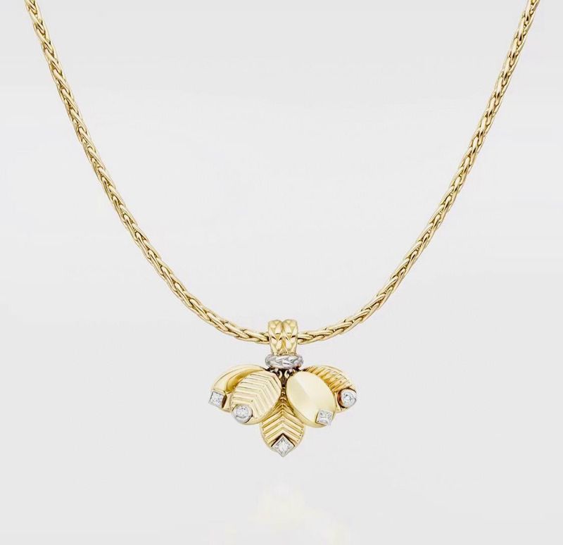 Gold Leaf Cluster Pendant Necklace with Diamond Accents