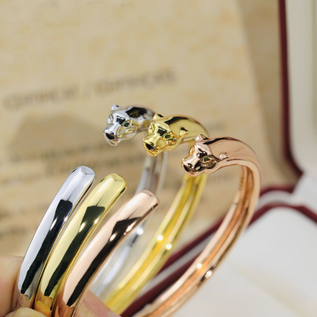 Elegant Panther Head Open Cuff Bangles – Trio Set in Silver, Gold, and Rose Gold
