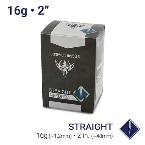 Precision 16g Sterilized 2" Body Piercing Needles — Box of 100
