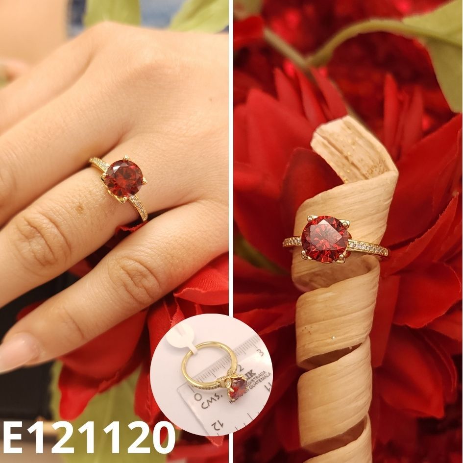 ANILLO ENCHAPADO EN ORO 14K PIEDRA ROJA